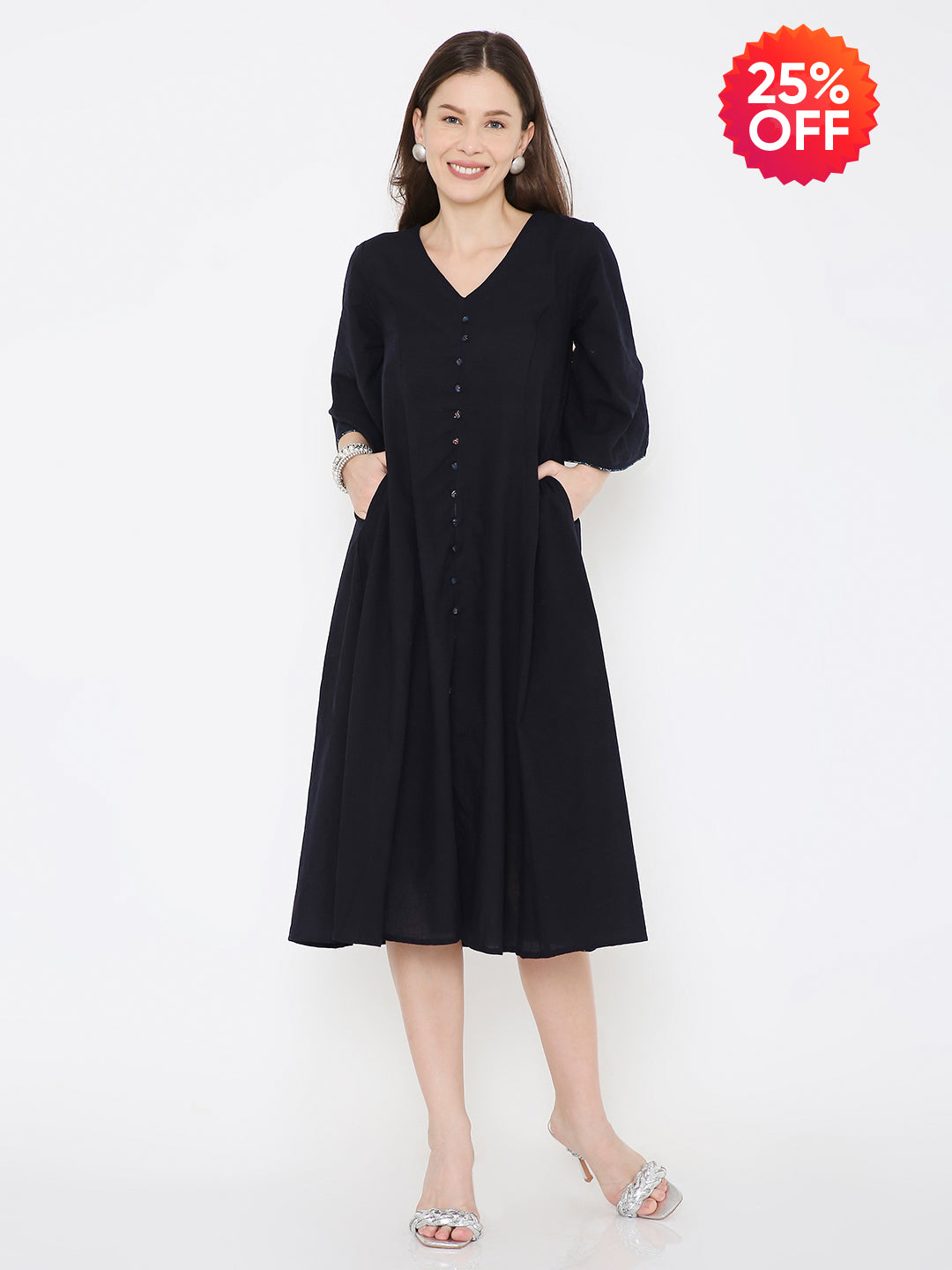 Black cotton casual dress
