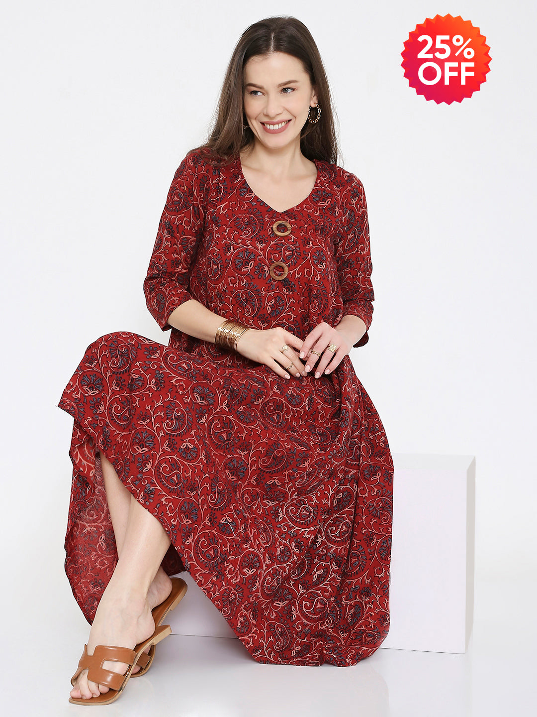 Ajrakh cotton princess line dress