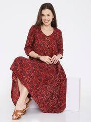 Ajrakh cotton princess line dress