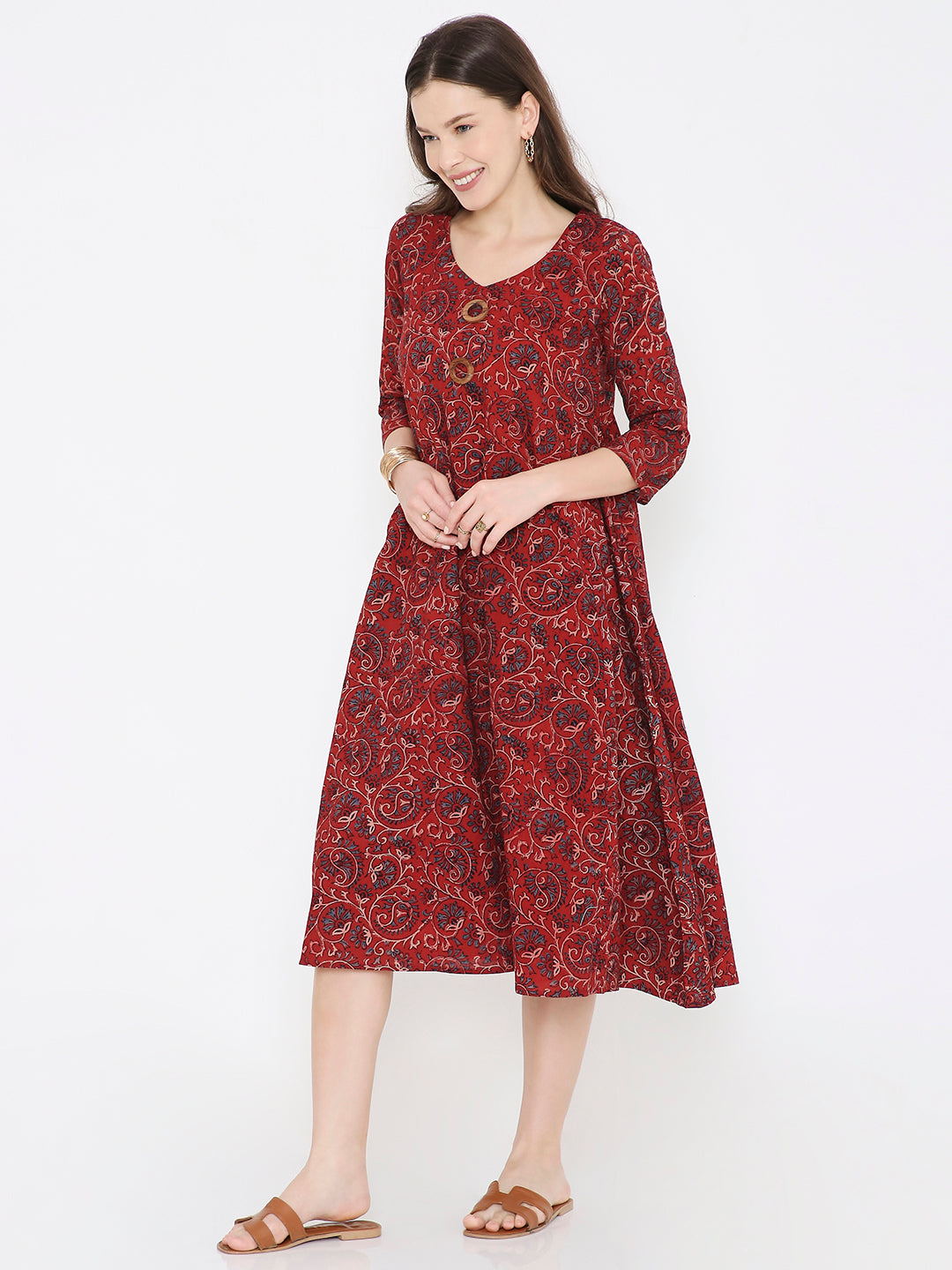 Ajrakh cotton princess line dress