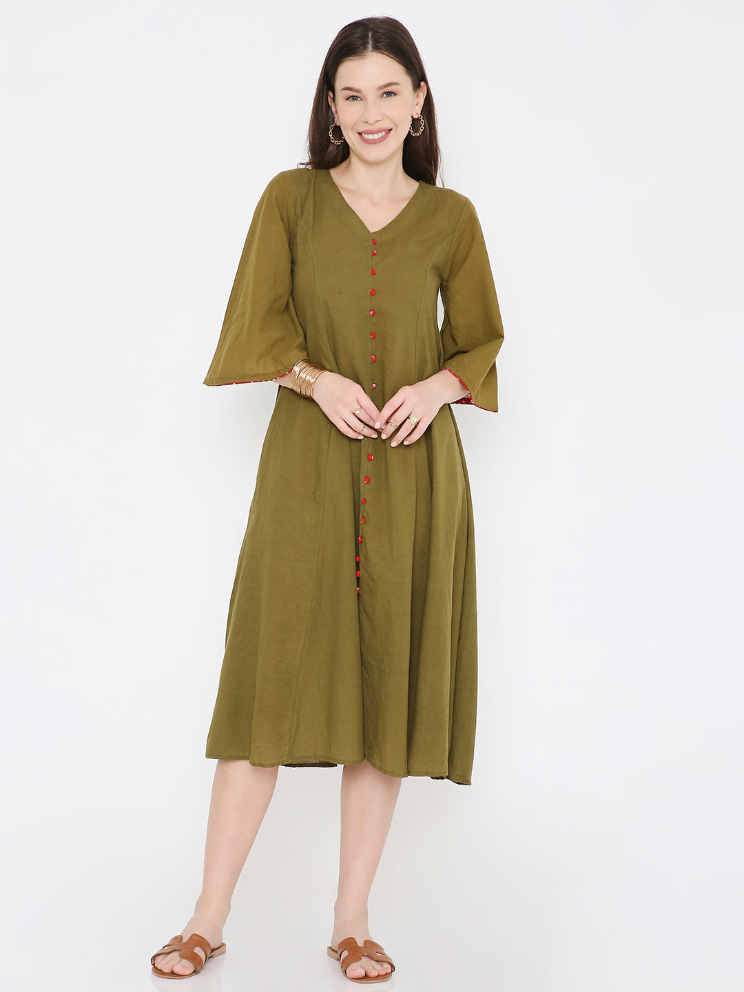 Green Cotton Casual Dress