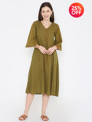 Green Cotton Casual Dress