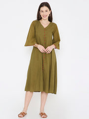 Green Cotton Casual Dress
