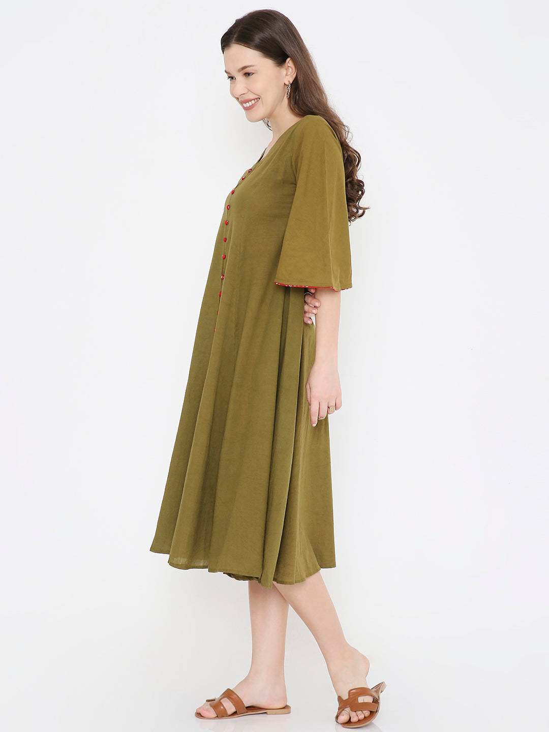 Green Cotton Casual Dress