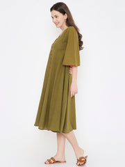 Green Cotton Casual Dress