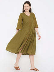 Green Cotton Casual Dress