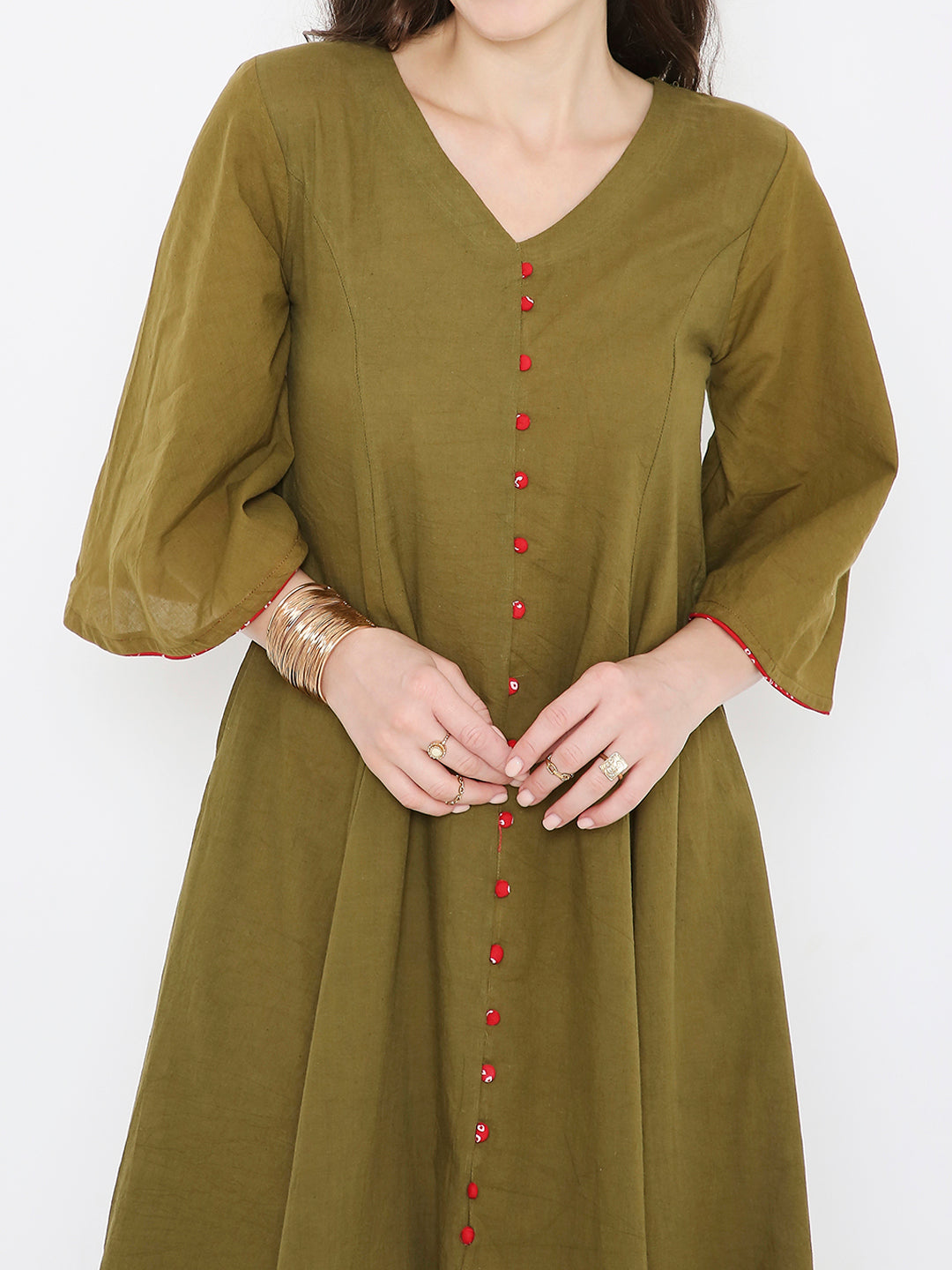 Green Cotton Casual Dress