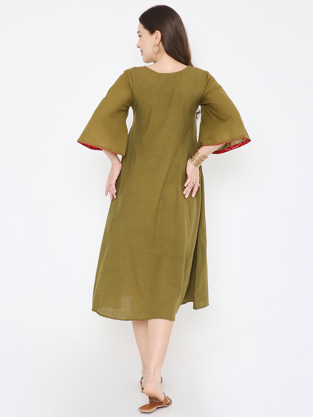 Green Cotton Casual Dress
