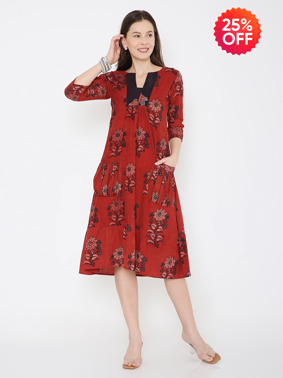 Ajrakh cotton pleated dress