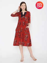 Ajrakh cotton pleated dress