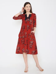 Ajrakh cotton pleated dress