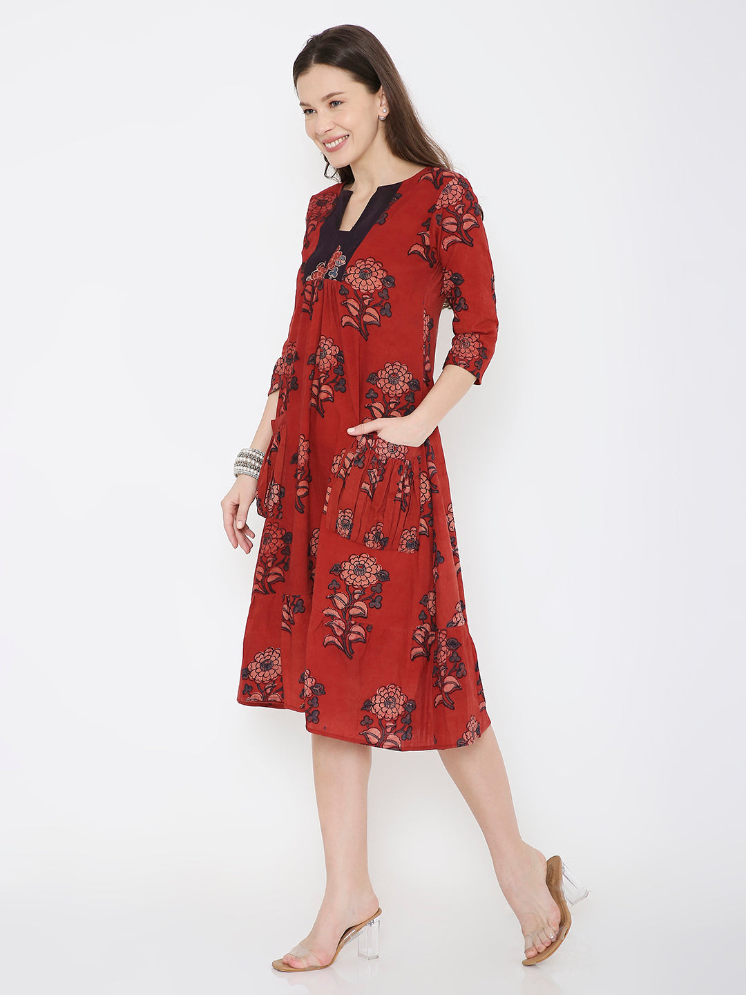 Ajrakh cotton pleated dress