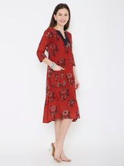 Ajrakh cotton pleated dress
