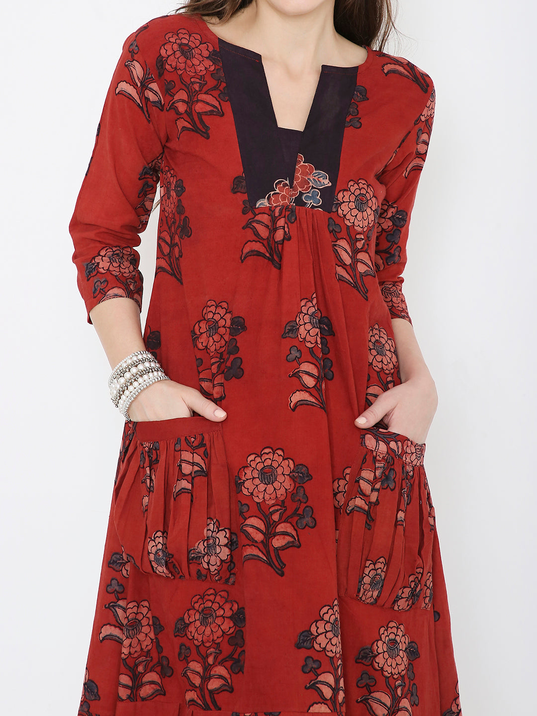 Ajrakh cotton pleated dress