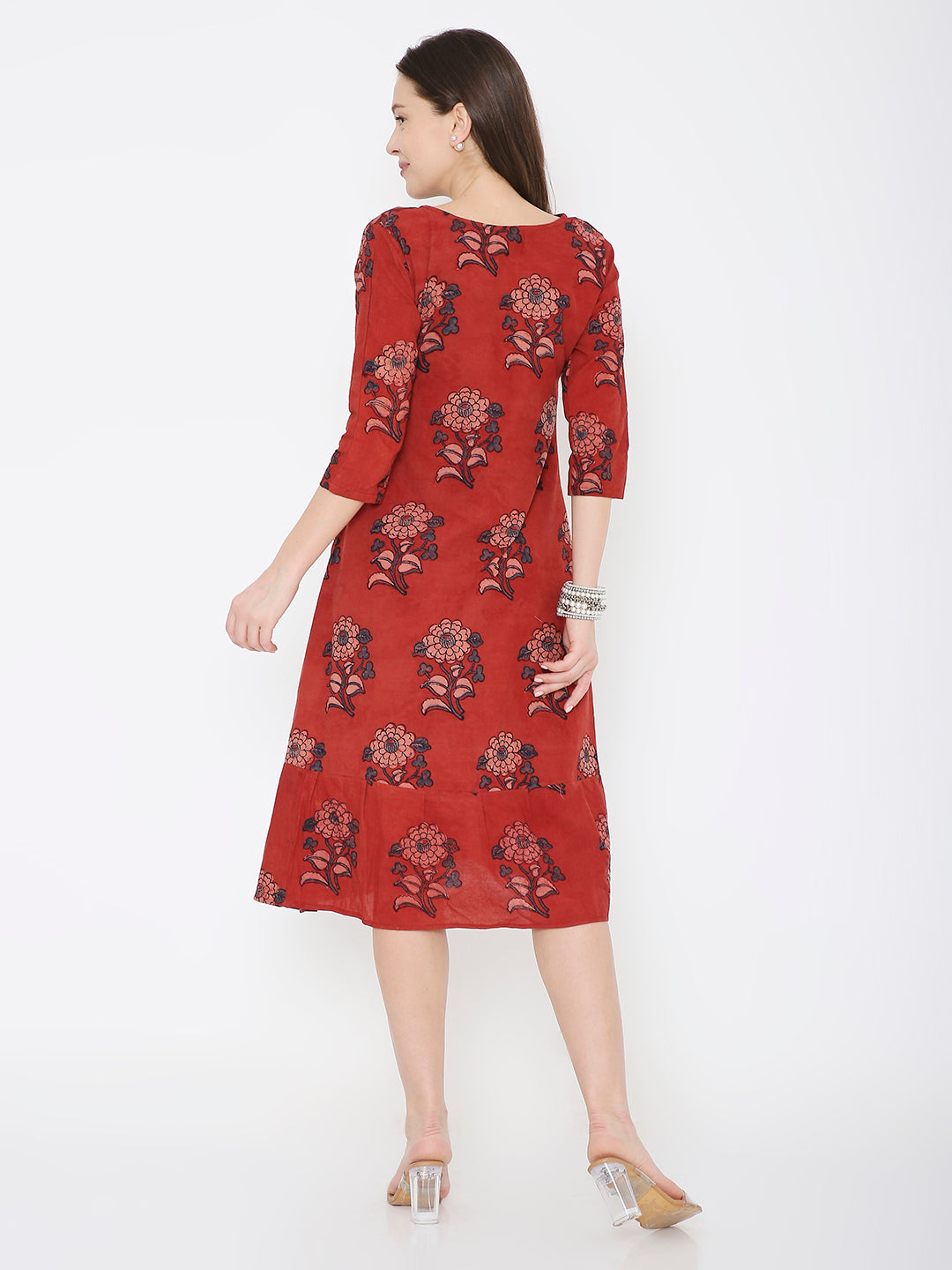 Ajrakh cotton pleated dress
