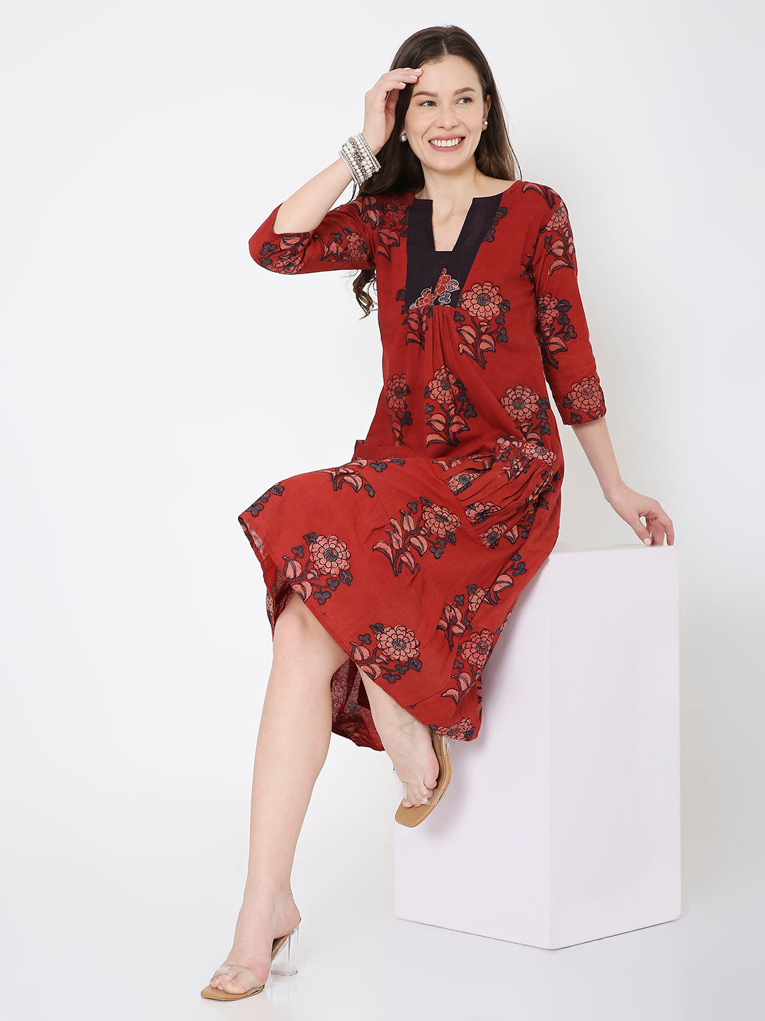 Ajrakh cotton pleated dress
