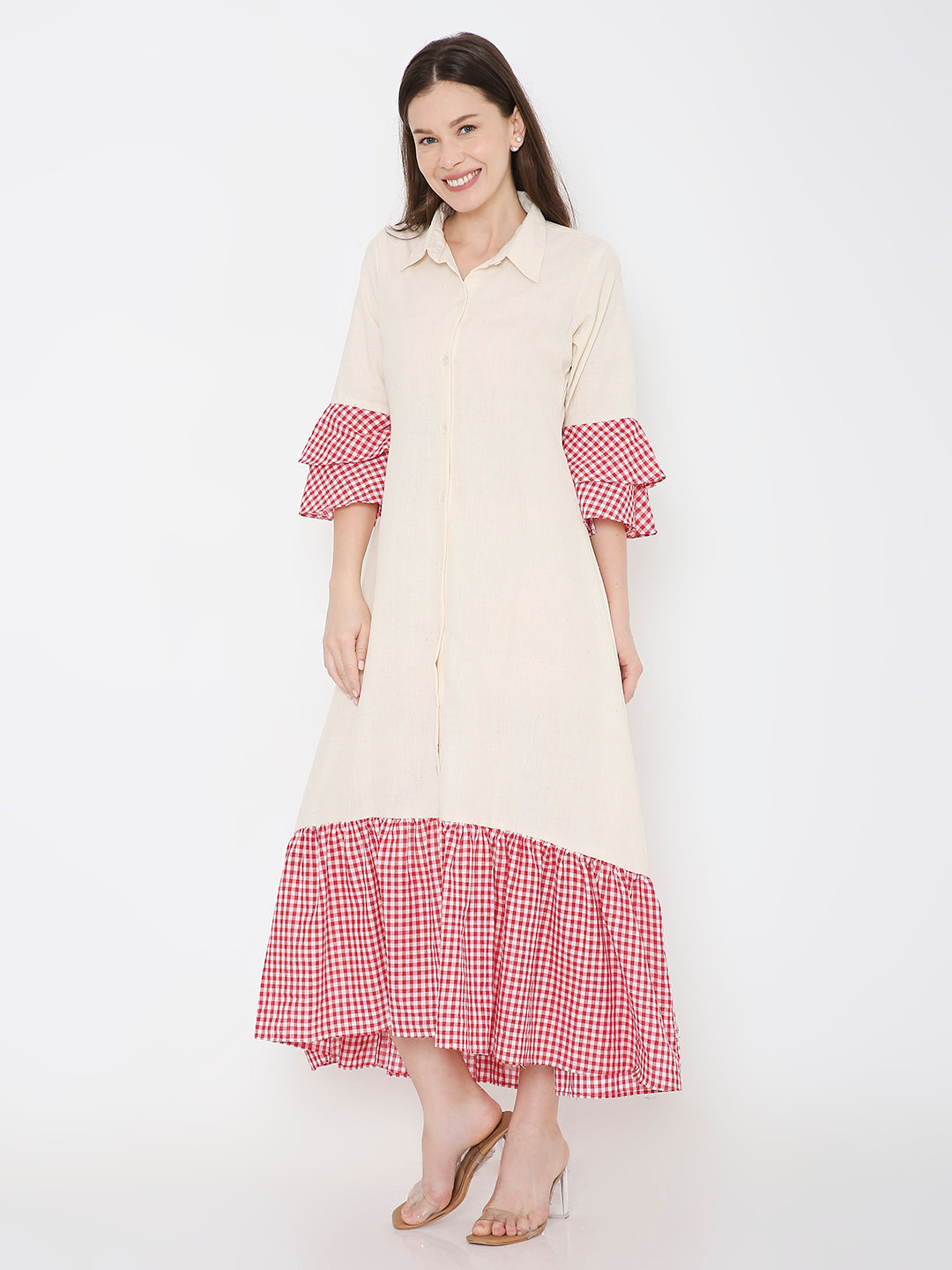 Hand woven cotton shirt dress