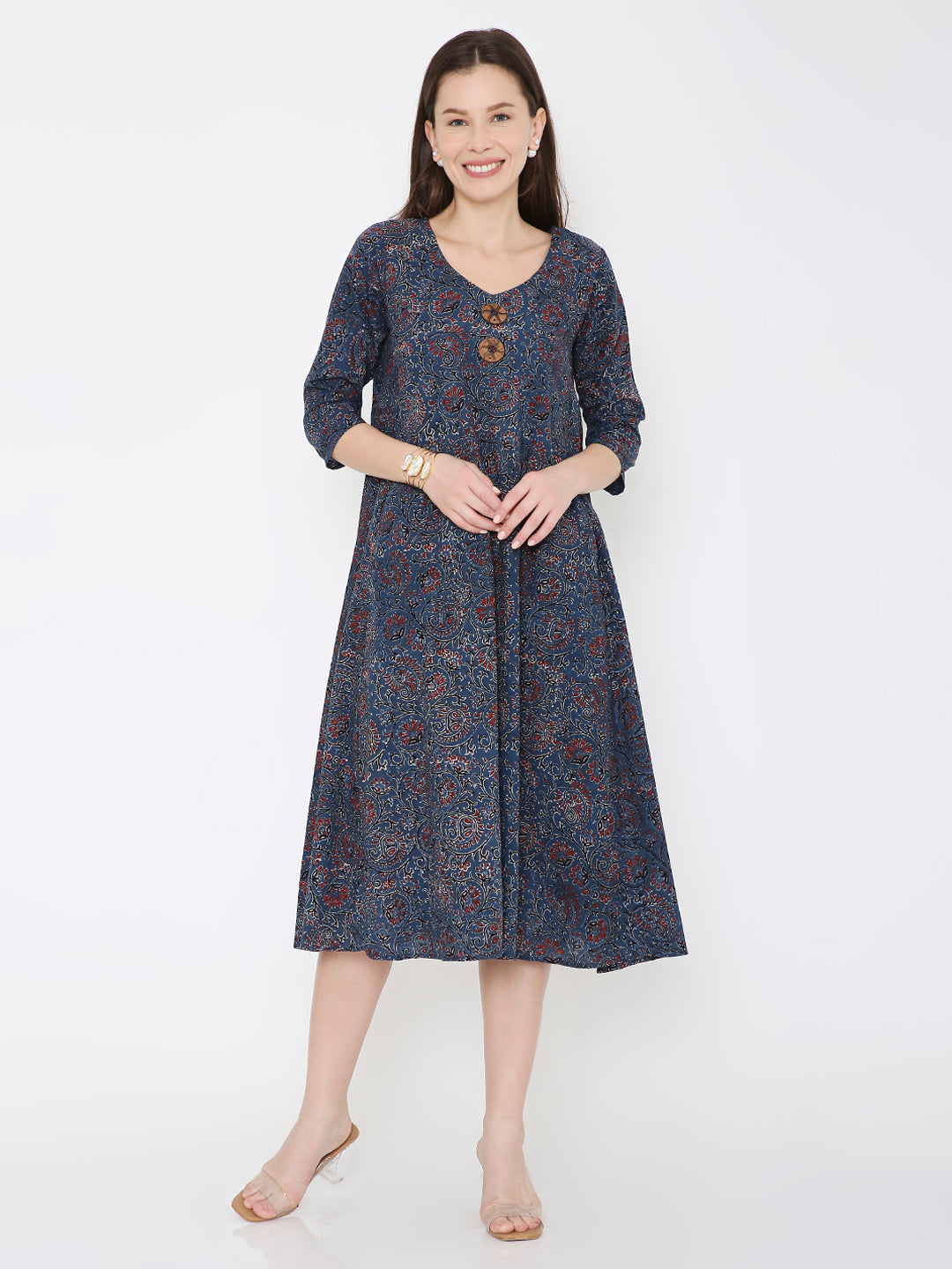 Ajrakh cotton princess line dress