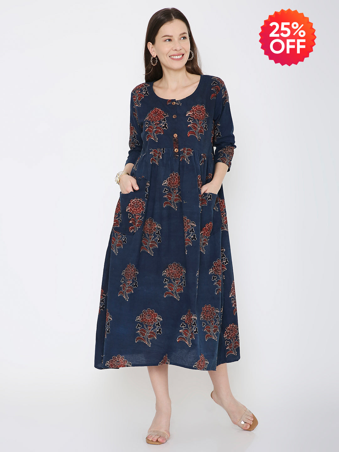 Ajrakh cotton yoke dress