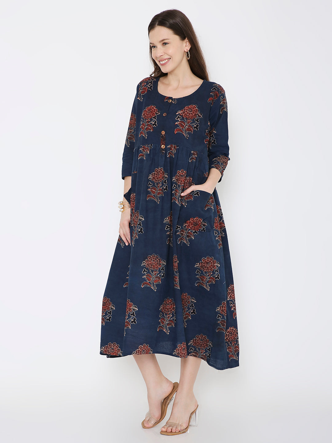 Ajrakh cotton yoke dress