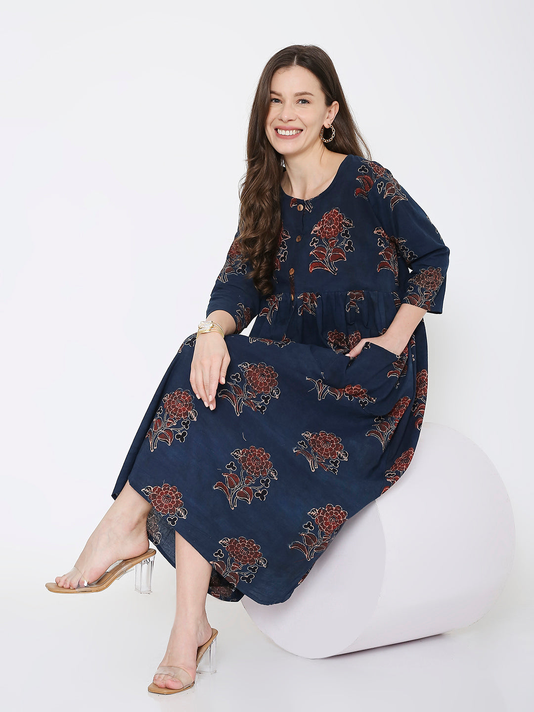 Ajrakh cotton yoke dress
