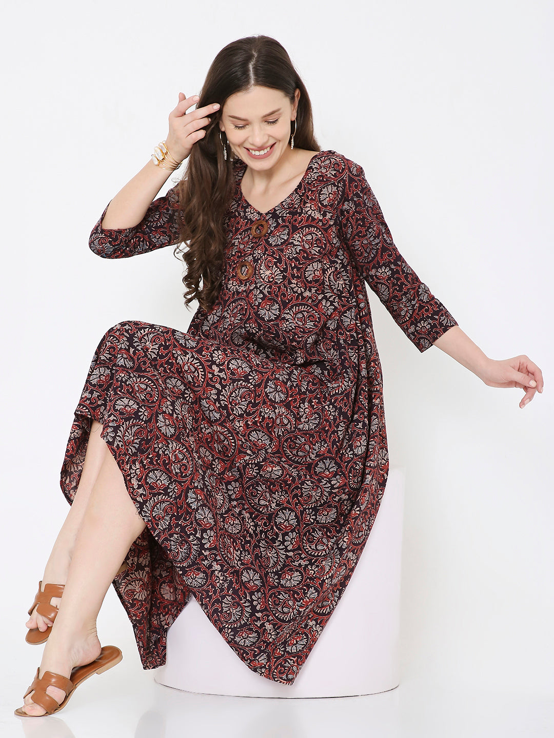 Ajrakh cotton princess line dress