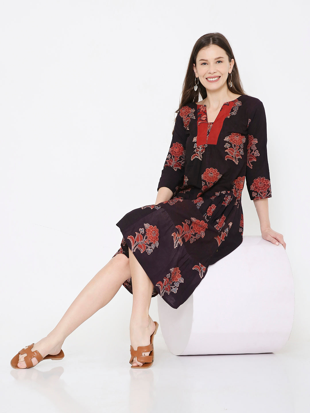 Ajrakh cotton pleated dress