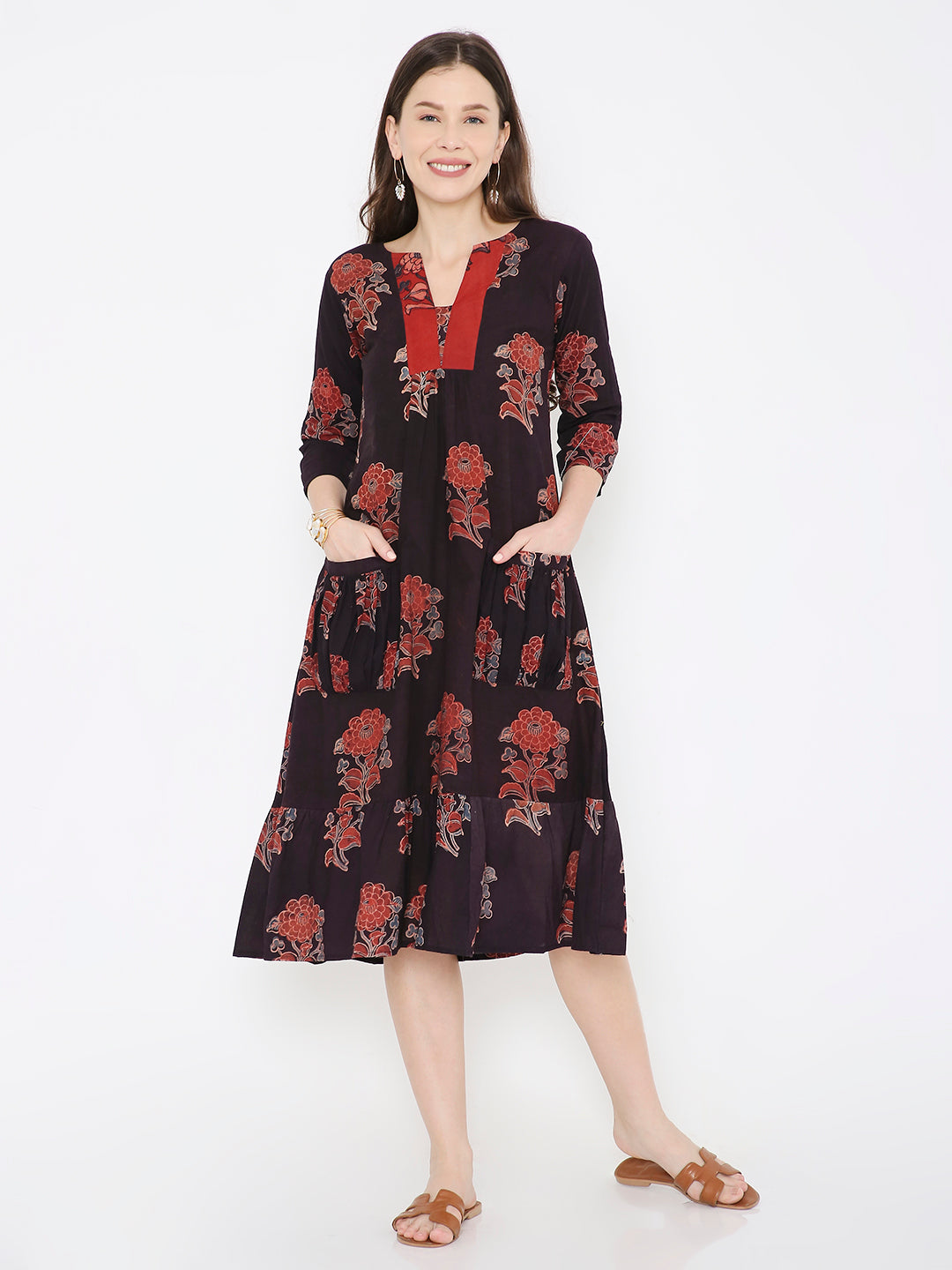 Ajrakh cotton pleated dress