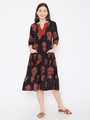 Ajrakh cotton pleated dress