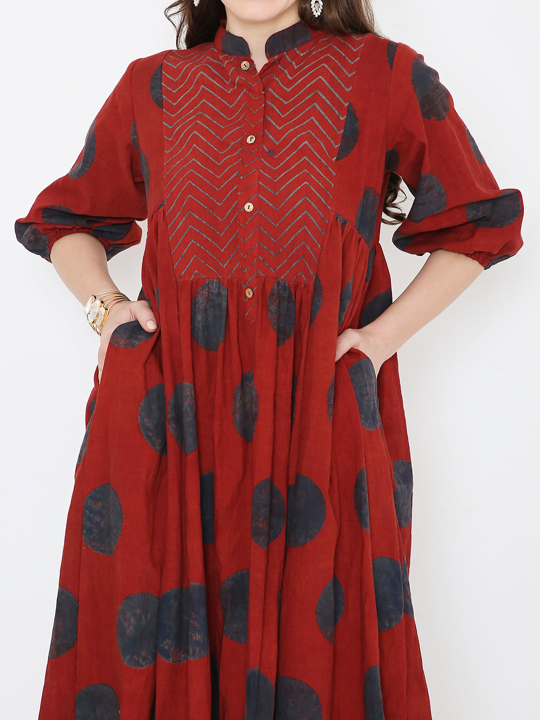 Ajrakh cotton polka dot dress