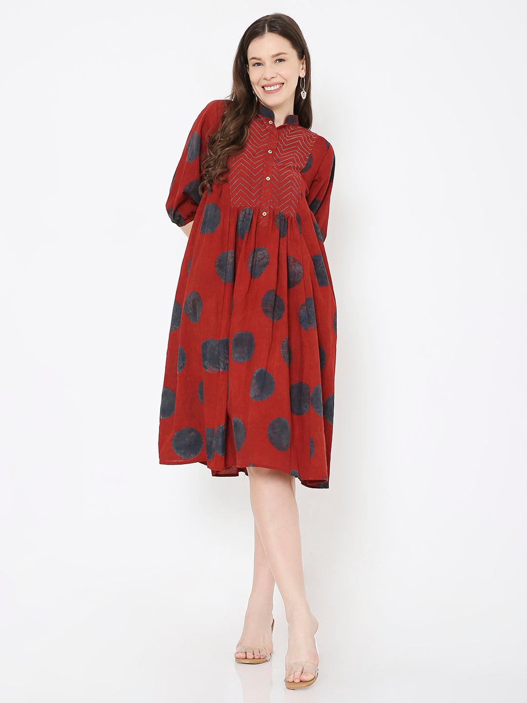 Ajrakh cotton polka dot dress